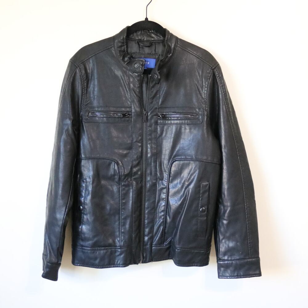 NWOT Men's Black Faux‎ Leather Motorcycle Moto Jacket Lined Warm Small